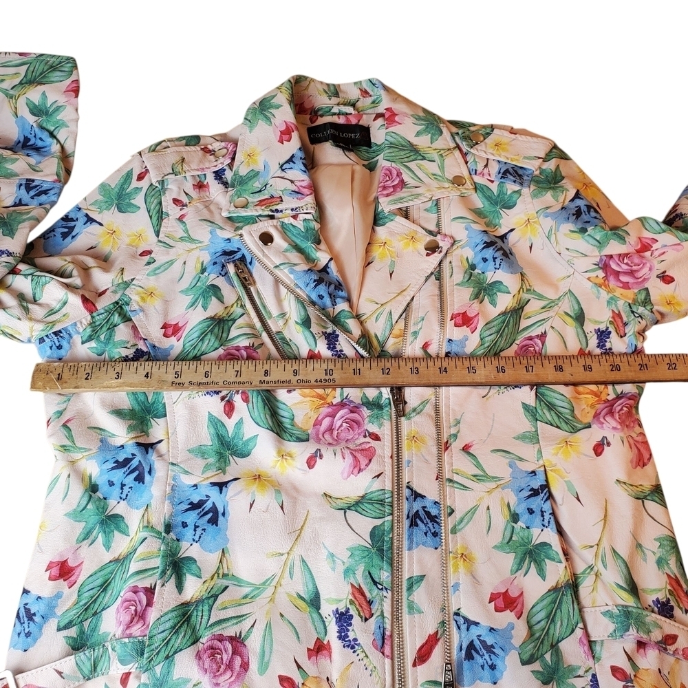 Colleen Lopez Floral Faux Leather Jacket - Pink, Blue, Green, Yellow. XL - Picture 8 of 10